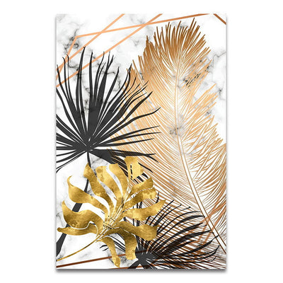 Cuadro Decorativo Nórdico Moderno con Hojas Doradas - Pintura en Lienzo Abstracta - Image 4