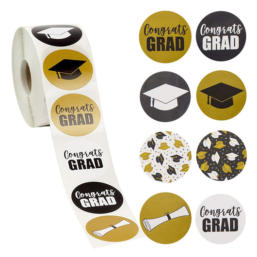 Pegatinas Redondas de Graduación con Birrete y Diploma