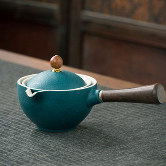 Tetera de Cerámica Negra con Asa de Madera - Colador Kung Fu para Té Oolong - Image 16