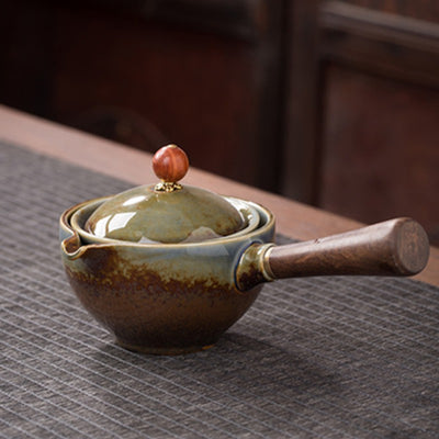 Tetera de Cerámica Negra con Asa de Madera - Colador Kung Fu para Té Oolong - Image 8
