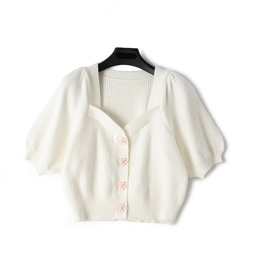 Cardigan Retro de Punto con Cuello Cisne y Mangas Abullonadas - Estilo Verano - Image 5