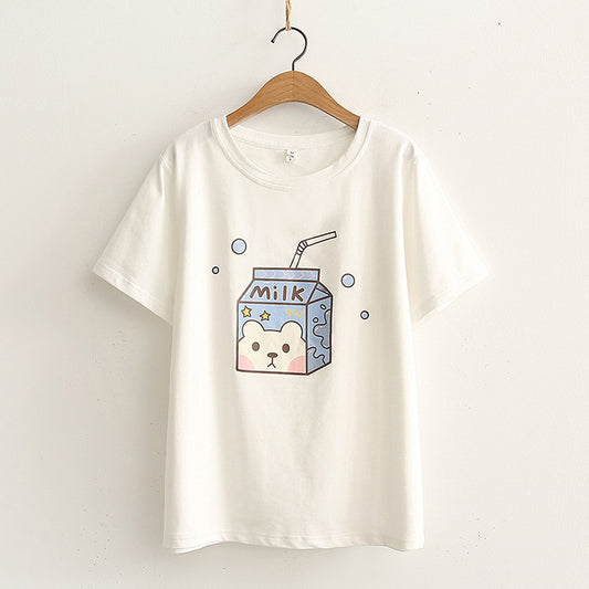 Camiseta Estampada Suelta para Mujer - Manga Corta Casual