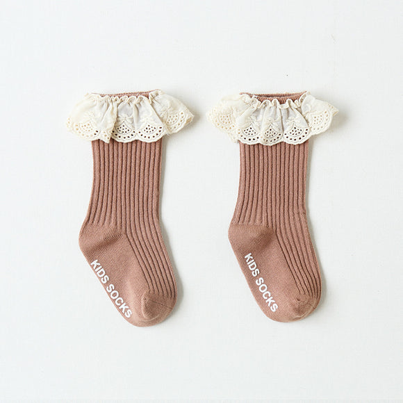 Calcetines Infantiles de Encaje para Niñas - Tubo sin Costuras, Antideslizantes