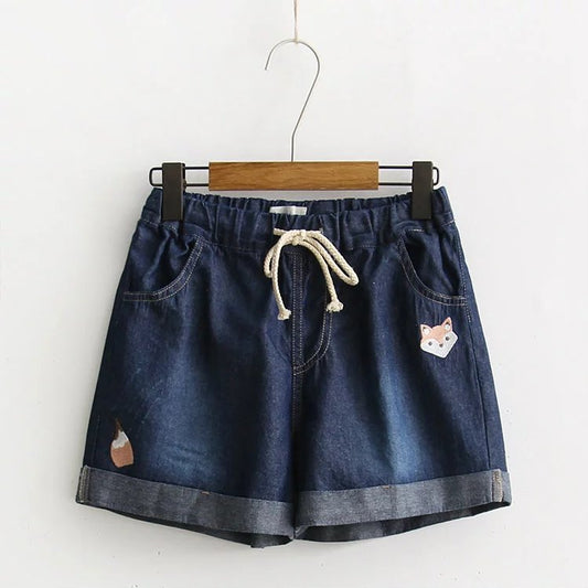 Shorts Delgados para Mujer con Bordado Cartoon