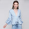 Blusa Elegante Cuello V con Volantes y Mangas de Nueve Puntos