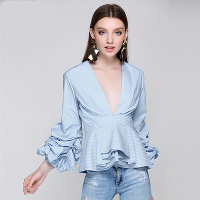 Blusa Elegante Cuello V con Volantes y Mangas de Nueve Puntos - Image 8