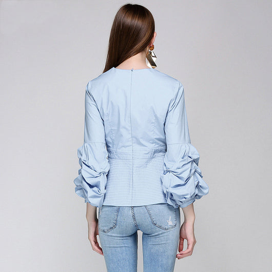 Blusa Elegante Cuello V con Volantes y Mangas de Nueve Puntos - Image 9