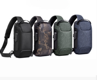 Light grey men's sling bag with a textured canvas finish, single padded shoulder strap, and visible USB charging port. - Image 7