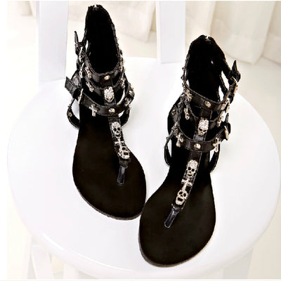 Sandalias Punk con Calavera de Strass - Plataforma Plana para Mujer - Image 7