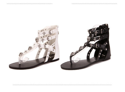 Sandalias Punk con Calavera de Strass - Plataforma Plana para Mujer - Image 8