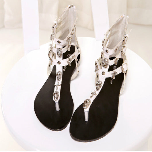 Sandalias Punk con Calavera de Strass - Plataforma Plana para Mujer - Image 3