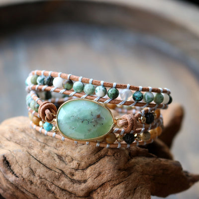 Pulsera de Piedra Natural Artesanal Tres Capas con Cordón de Cuero para Mujer - Image 8