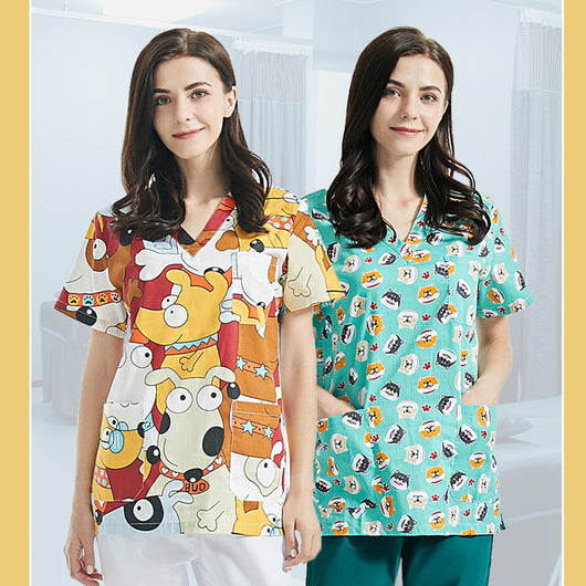 Uniforme de Spa y Salón de Belleza con Estampado Infantil en Algodón