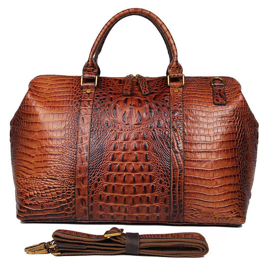 Bolso de Viaje de Cuero Genuino con Estampado Cocodrilo