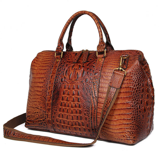 Bolso de Viaje de Cuero Genuino con Estampado Cocodrilo - Image 5