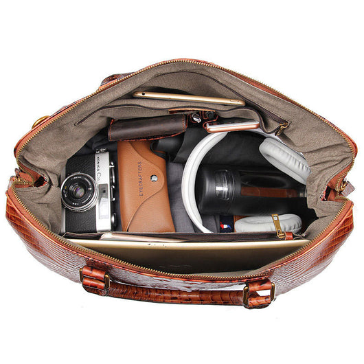 Bolso de Viaje de Cuero Genuino con Estampado Cocodrilo - Image 4
