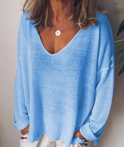 Blusa de Cuello V Manga Larga Color Sólido - Image 11
