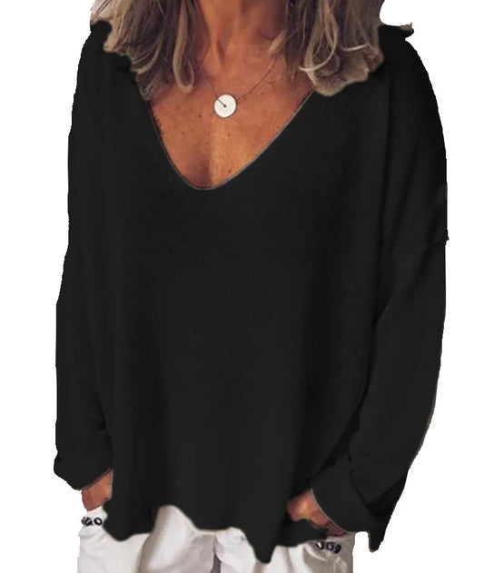 Blusa de Cuello V Manga Larga Color Sólido - Image 2