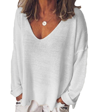 Blusa de Cuello V Manga Larga Color Sólido - Image 4