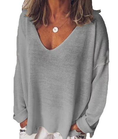 Blusa de Cuello V Manga Larga Color Sólido - Image 3