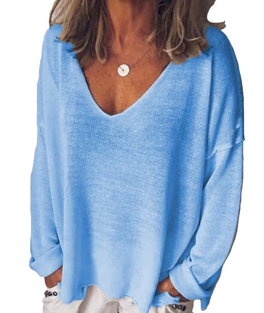 Blusa de Cuello V Manga Larga Color Sólido - Image 6