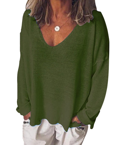 Blusa de Cuello V Manga Larga Color Sólido - Image 7