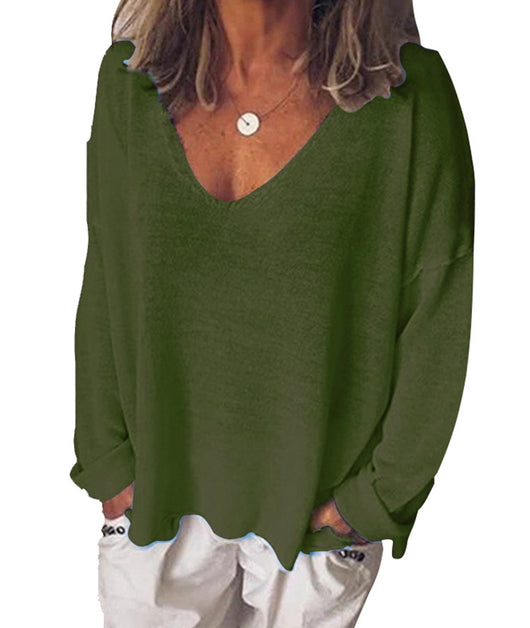 Blusa de Cuello V Manga Larga Color Sólido - Image 7