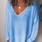 Blusa de Cuello V Manga Larga Color Sólido