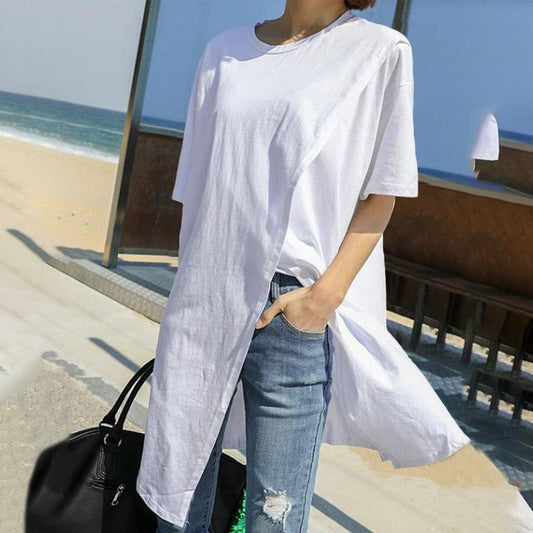 Blusa Suelta Irregular con Abertura Lateral para Verano