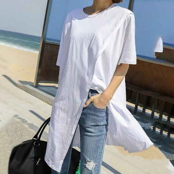 Blusa Suelta Irregular con Abertura Lateral para Verano