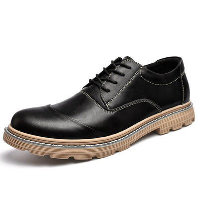 Zapatos Casuales de Cuero Retro con Suela Gruesa - Estilo Coreano Moderno para Hombre - Image 3