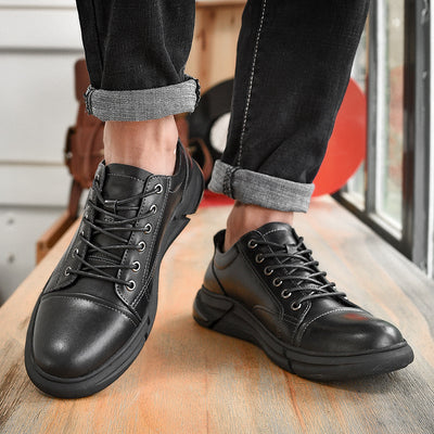Zapatos Casuales de Cuero Retro con Suela Gruesa - Estilo Coreano Moderno para Hombre - Image 5