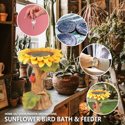 Bebedero para Pájaros de Resina con Diseño de Girasol - Decoración de Jardín