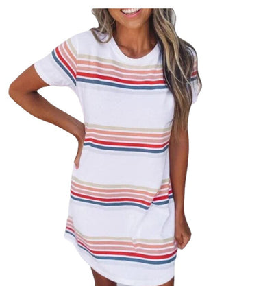 Vestido de Verano Rayas Multicolor Cuello Redondo Estilo Europeo - Image 7