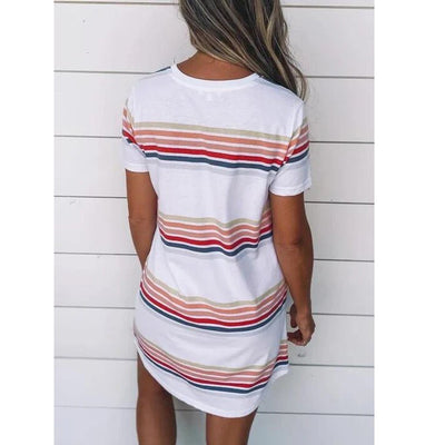 Vestido de Verano Rayas Multicolor Cuello Redondo Estilo Europeo - Image 9