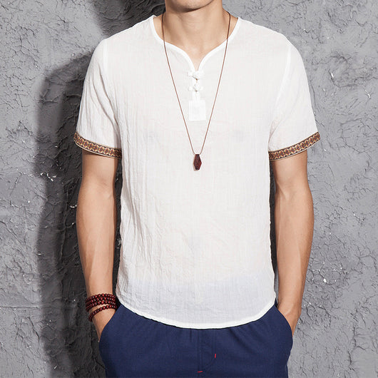 Camiseta de Lino y Algodón con Bordado Chino - Talla Grande Hombre - Image 2