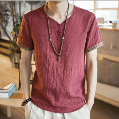 Camiseta de Lino y Algodón con Bordado Chino - Talla Grande Hombre - Image 5