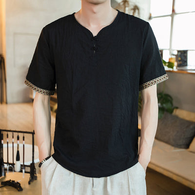 Camiseta de Lino y Algodón con Bordado Chino - Talla Grande Hombre - Image 4