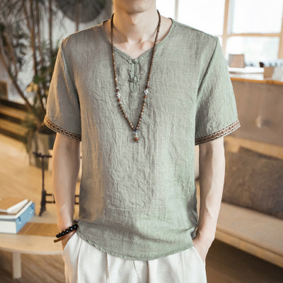 Camiseta de Lino y Algodón con Bordado Chino - Talla Grande Hombre - Image 7