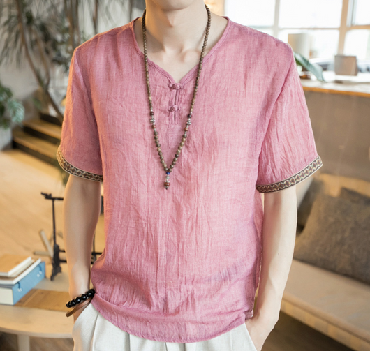 Camiseta de Lino y Algodón con Bordado Chino - Talla Grande Hombre - Image 8