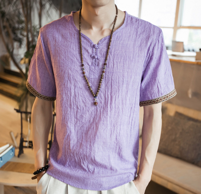 Camiseta de Lino y Algodón con Bordado Chino - Talla Grande Hombre - Image 10