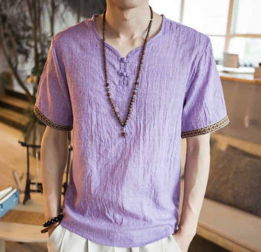 Camiseta de Lino y Algodón con Bordado Chino - Talla Grande Hombre - Image 10