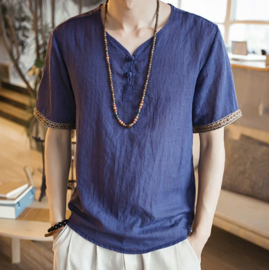 Camiseta de Lino y Algodón con Bordado Chino - Talla Grande Hombre - Image 11