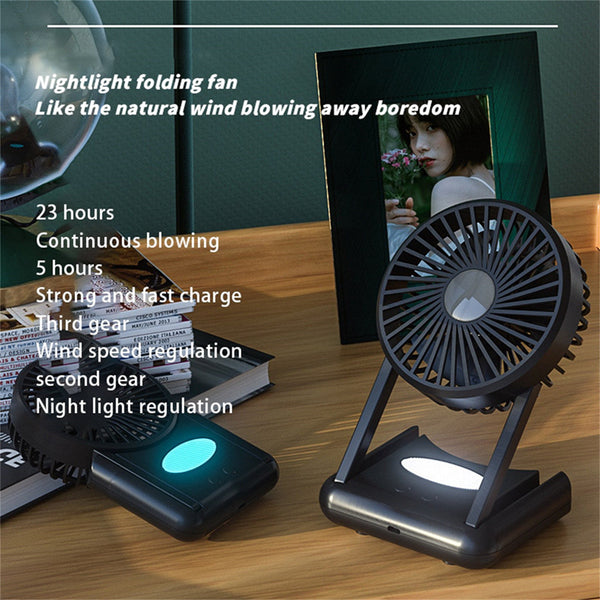 Ventilador Silencioso Portátil con Luz LED - 23 Horas de Autonomía