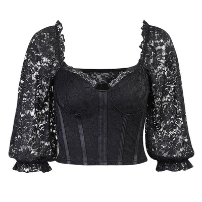 Blusa de Encaje Elegante Escote Descubierto Manga Corta Estilo Europeo - Image 10