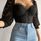 Blusa de Encaje Elegante Escote Descubierto Manga Corta Estilo Europeo