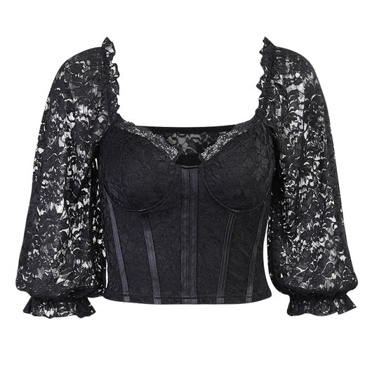Blusa de Encaje Elegante Escote Descubierto Manga Corta Estilo Europeo - Image 4
