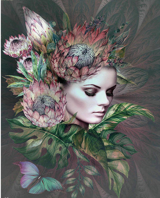 Pintura de Diamantes 5D Hada Mujer con Flores - Image 6