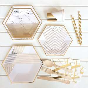 Kit Completo de Decoración Dorado para Fiestas - Platos, Vasos, Servilletas y Popotes Desechables