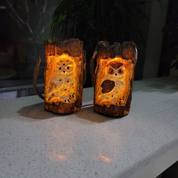 Lámpara Solar Búho de Resina para Jardín - Luz Nocturna LED